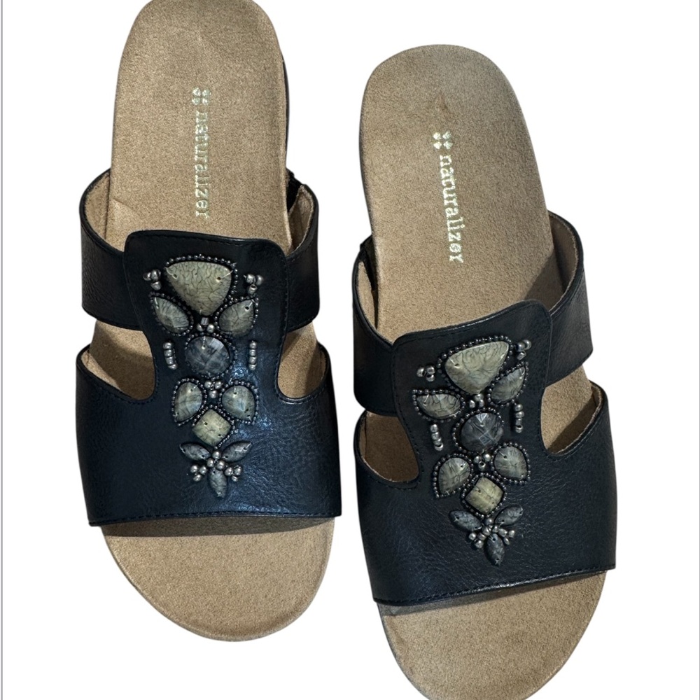Naturalizer Black Embellished Slide Sandals